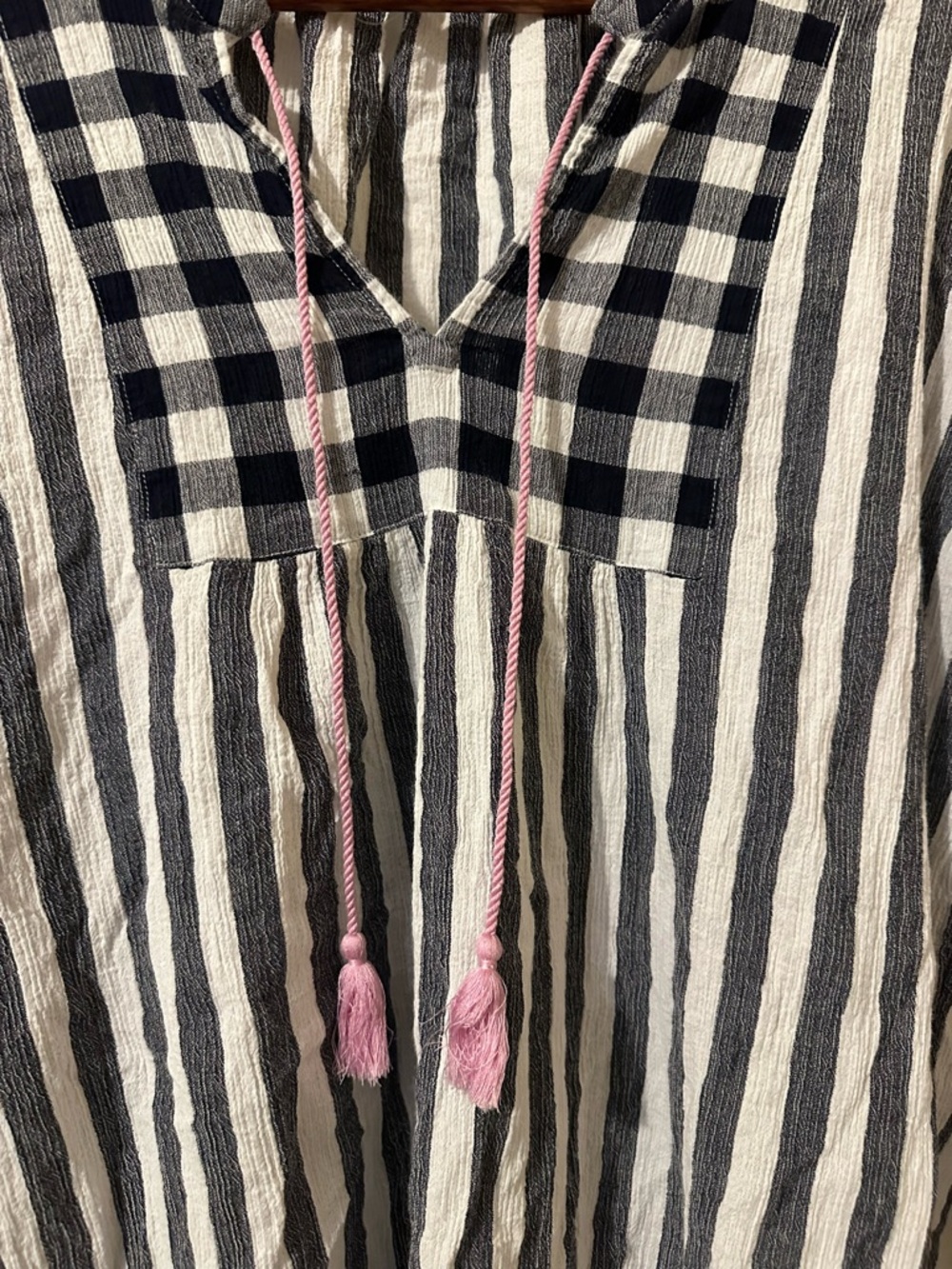 J. Crew Striped V-Neck Coverup Dress with Pink Tassel Ties